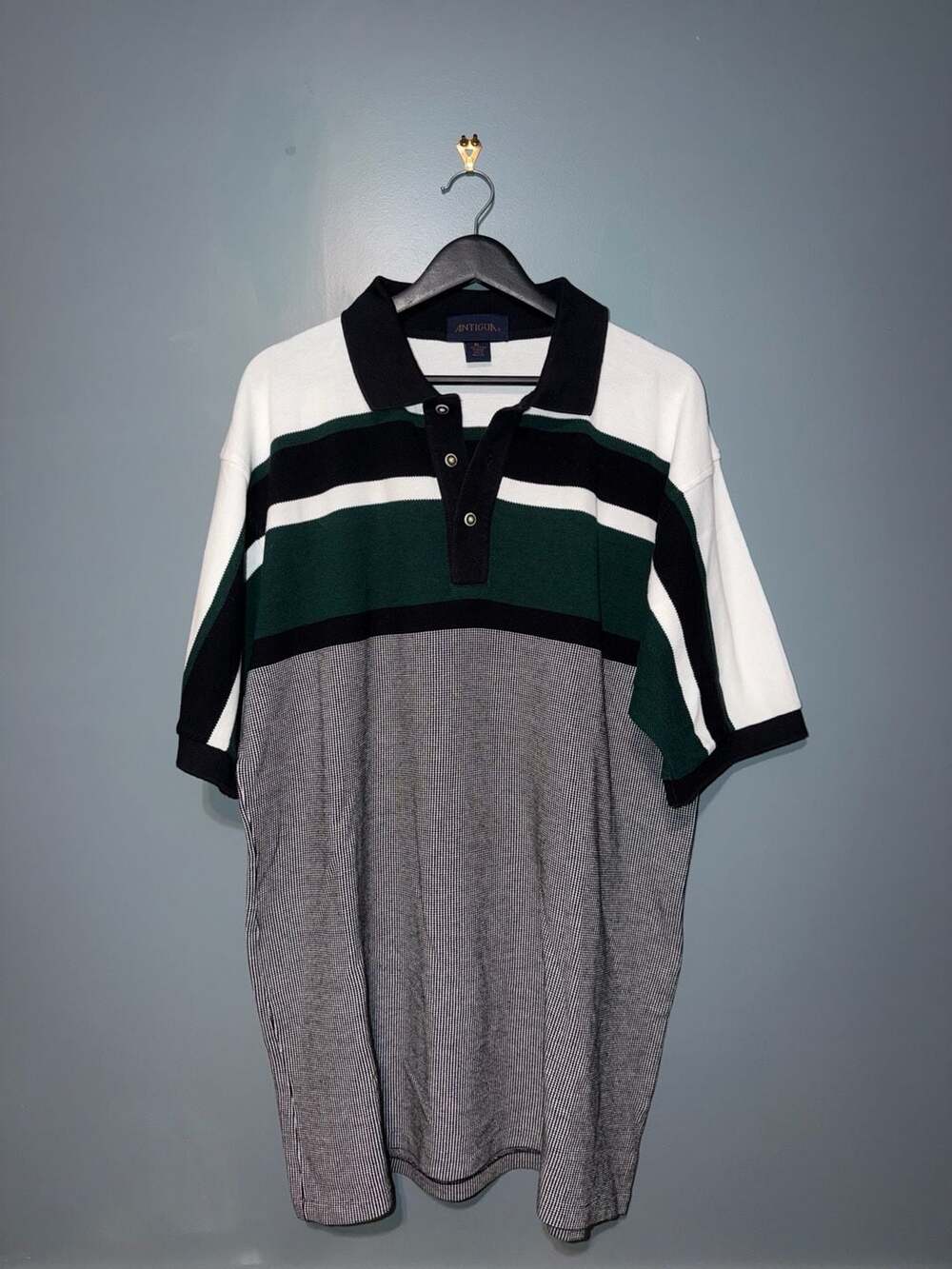 Vintage Antigua Men's XL Color Block Striped Knit Golf Polo Shirt